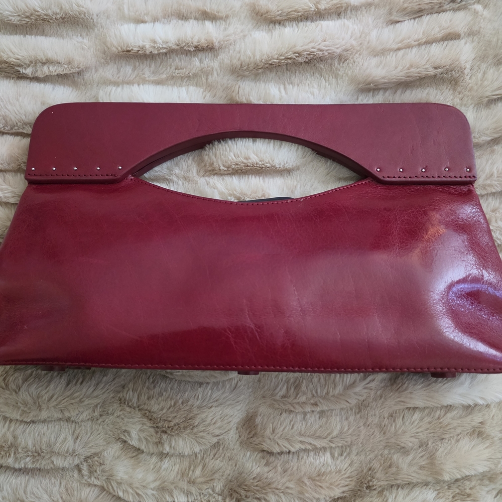 ✨ Elegant Monsac Red/Burgundy Leather Top Handle Clutch ✨